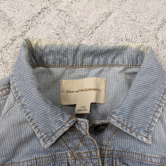 Pilcro and The Letterpress Jacket Women's M Blue Stripe Jean Denim Button Down  - Picture 3 of 8